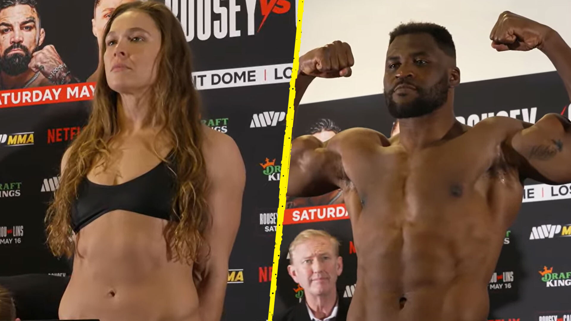 Francis Ngannou ważniejszy o 37 funtów od rywala; Ronda Rousey i Gina Carano na wadze przed galą Netflix