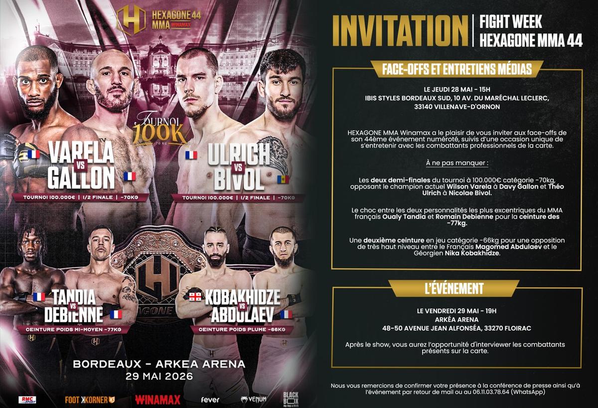L’Hexagone MMA wraca do Bordeaux 29 maja 2026 roku z półfinałami turnieju lekkiego i walkami mistrzowskimi