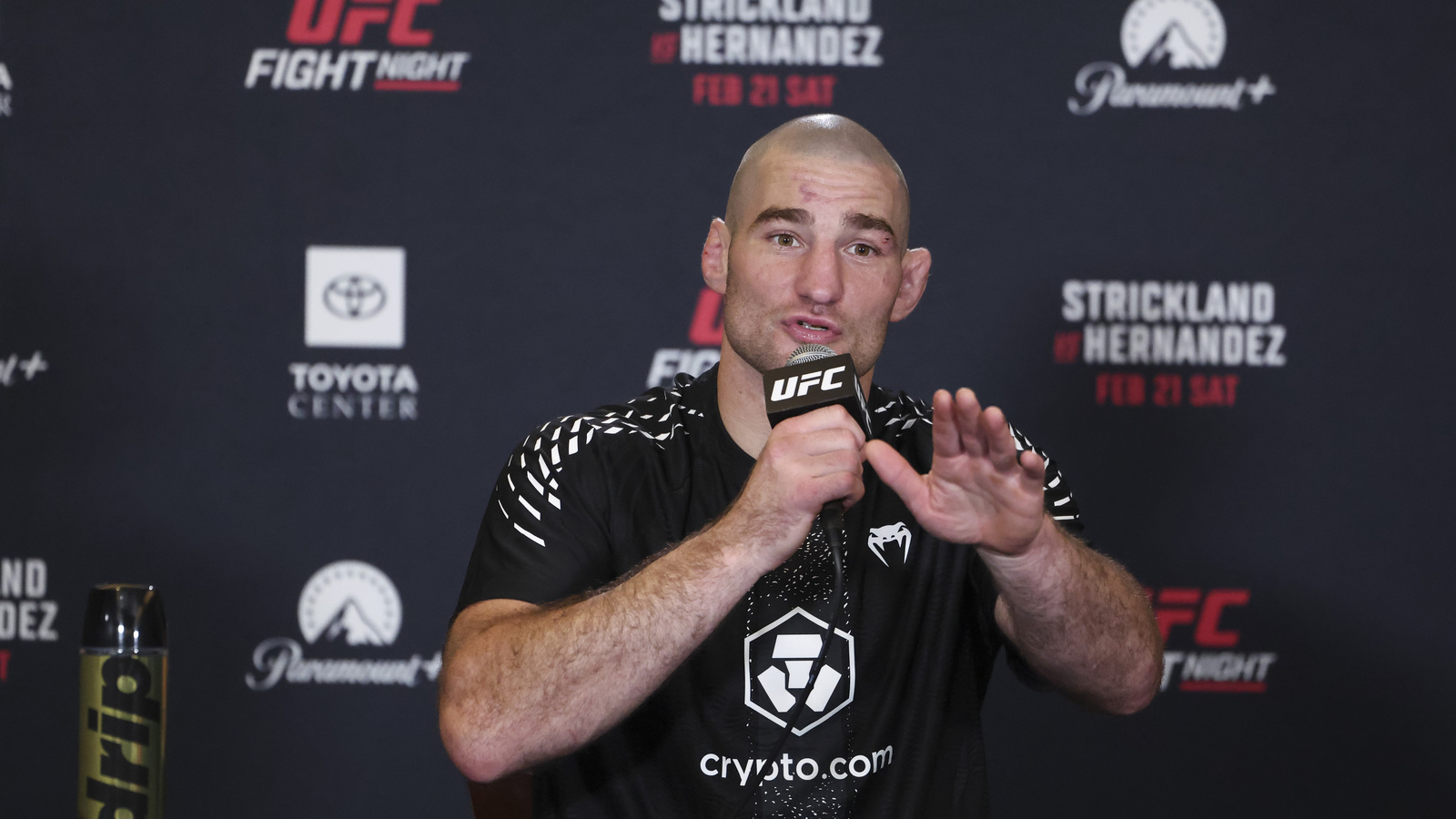 Sean Strickland hits out at ‘coward’ Khamzat Chimaev after kick is thrown during first face-off