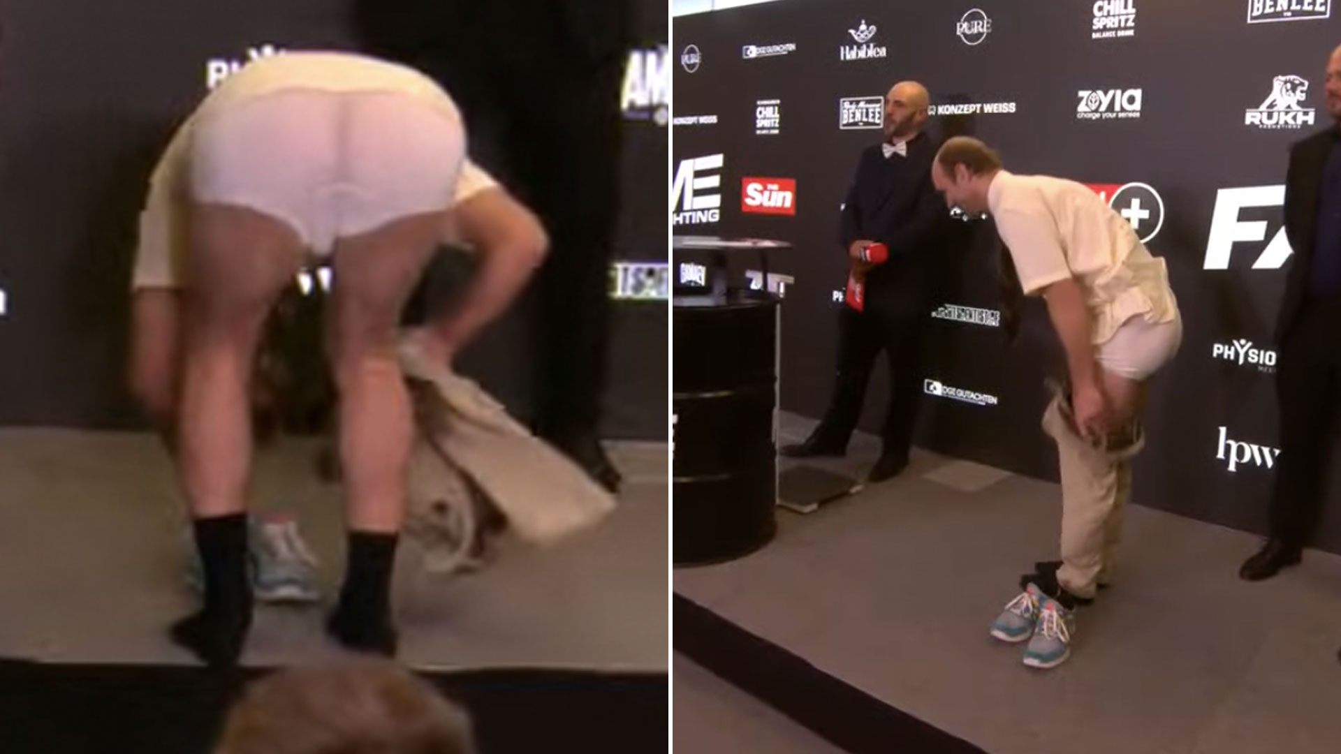 Viral Misfits Boxing star ‘Dad’ strips to pants in unnerving weigh-in ahead of Fame Fighting vs Misfits Boxing bout